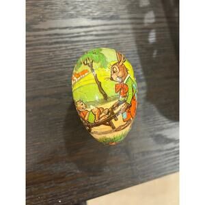 Vintage German papermache Easter egg whimsical rabbit scene